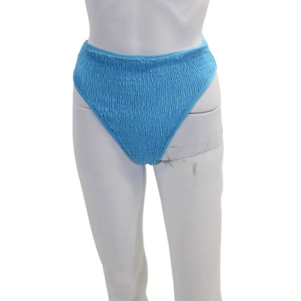 L Space Womens High Waisted Smocked Bikini Bottoms Blue Size S